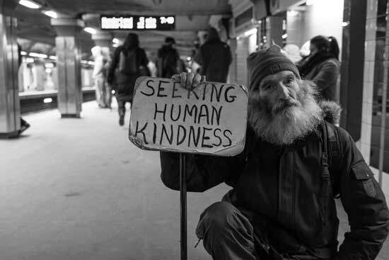 Man seeking human kindness A homeless man seeking human kindness