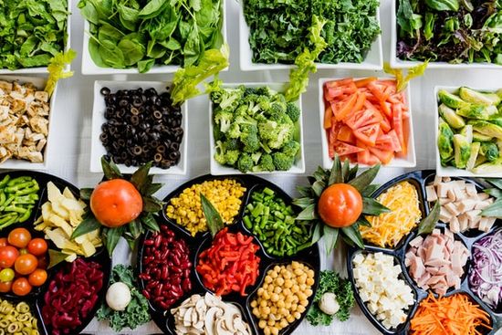 Salad bar A salad bar with colorful vegetables and greens, food that Adventists eat to be faithful stewards of their bodies