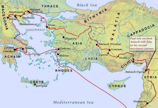 The route of Paul's second missionary journey
