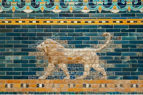 A section of the Ishtar Gate in Babylon featuring a lion