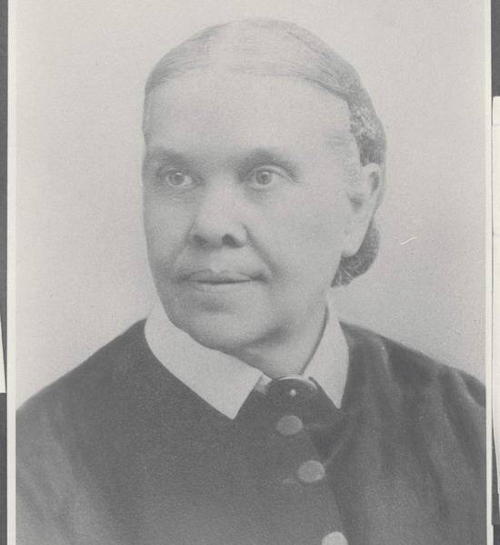 A black and white portrait of an older Ellen White.