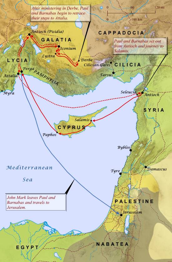 A map of the ancient Roman world depicts Paul's missionary journeys.
