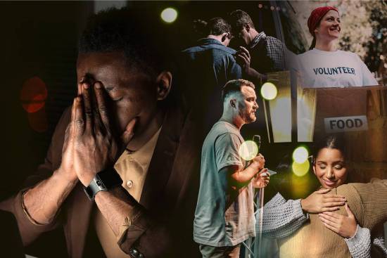 A woman dressed in black modestly walks through a field